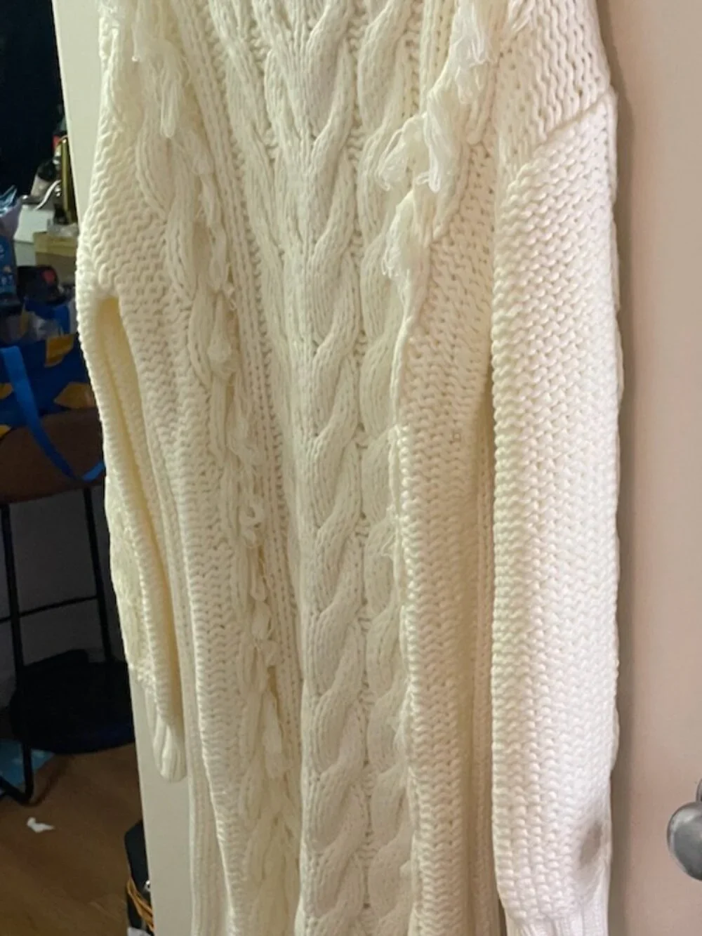 NWT FARM Rio White Cable Knit Fringe Long Sleeve Sweaterdress Pullover Size L - Picture 9 of 15